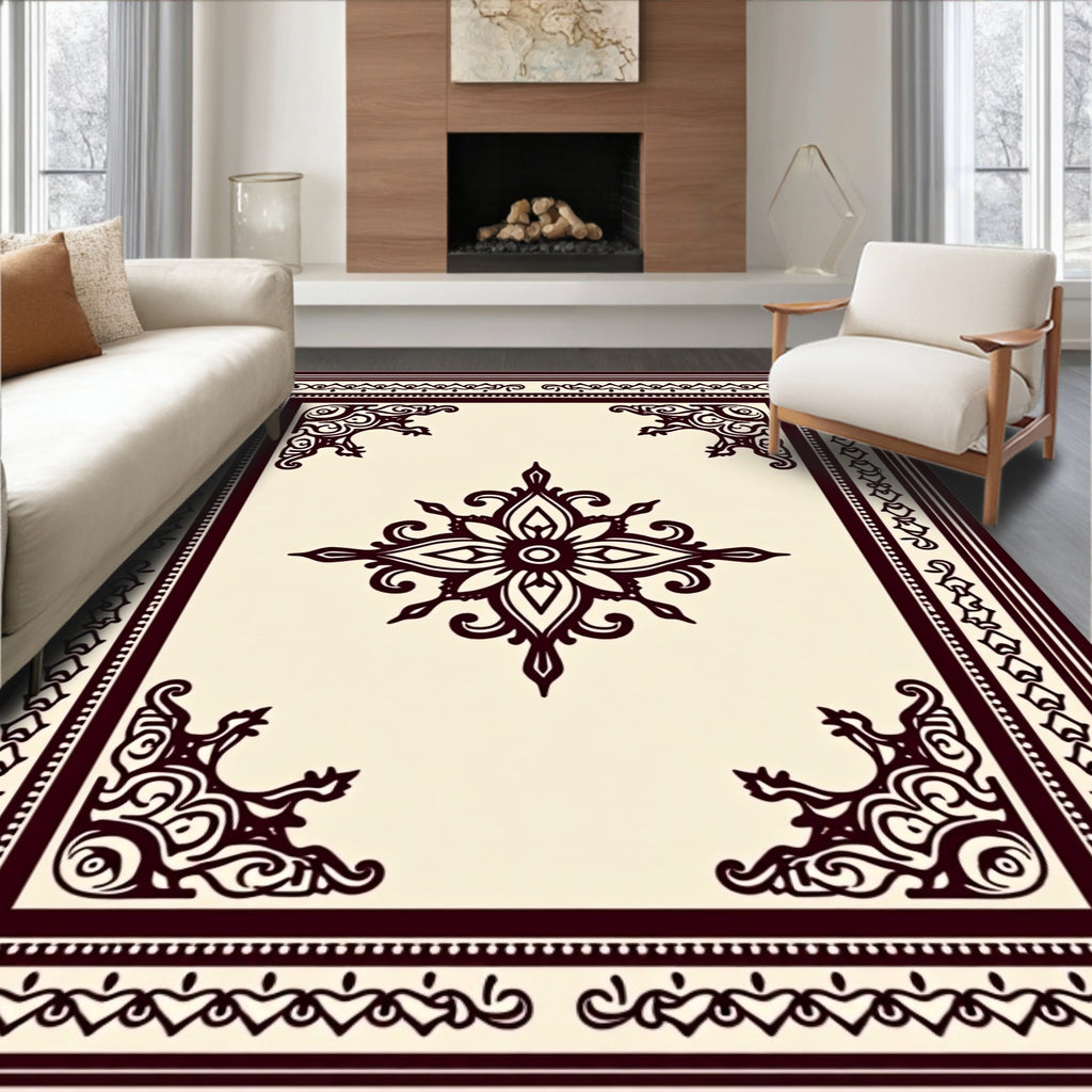 Ornate Floral Medallion Framed Design Rug
