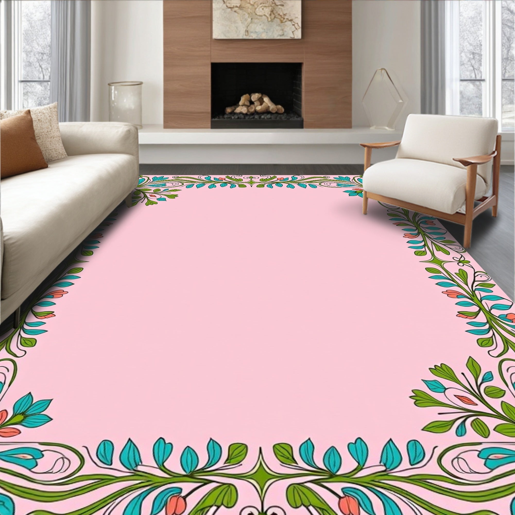 Elegant Floral Swirls Accent Rug
