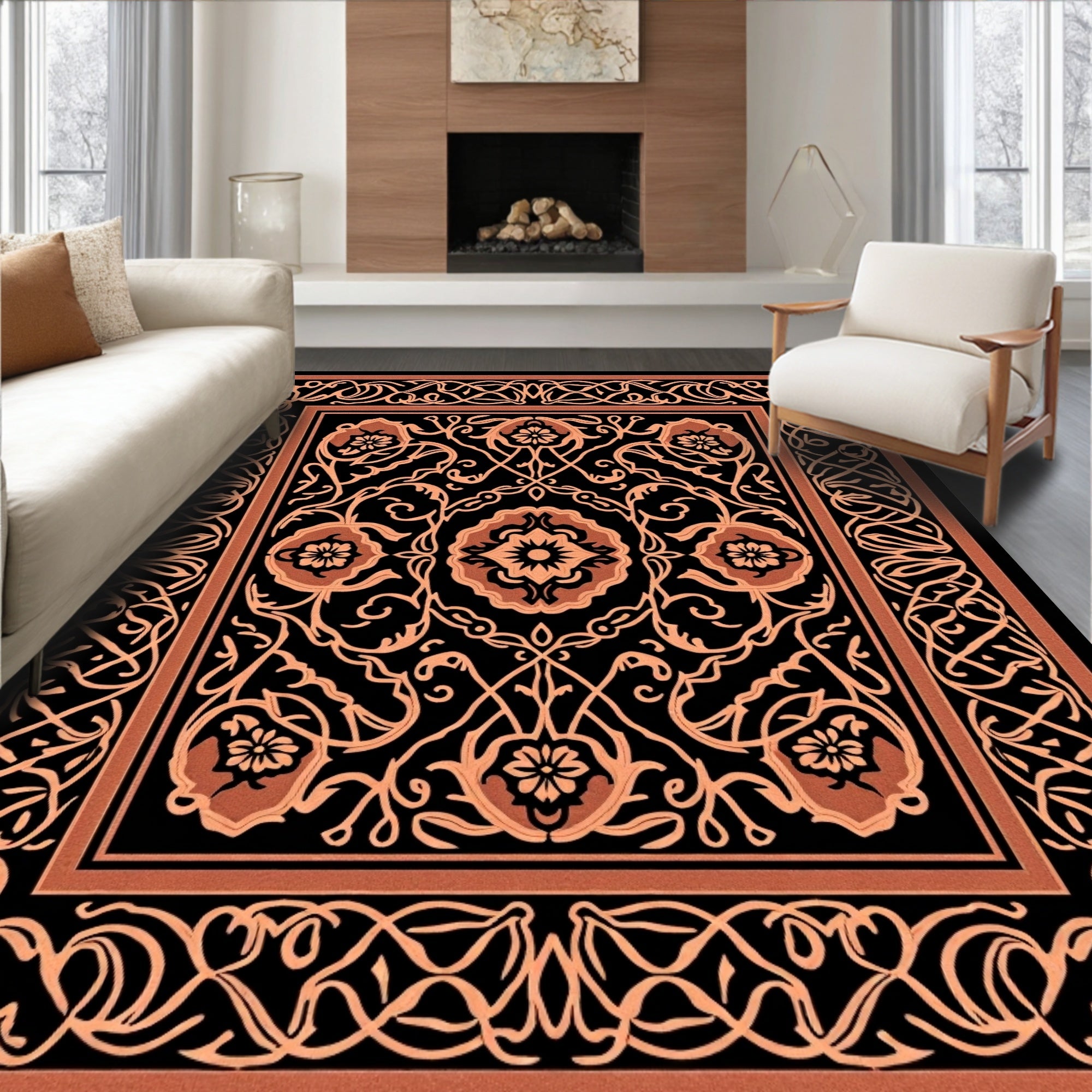 Elegant Floral Swirls Inlay Pattern Rug