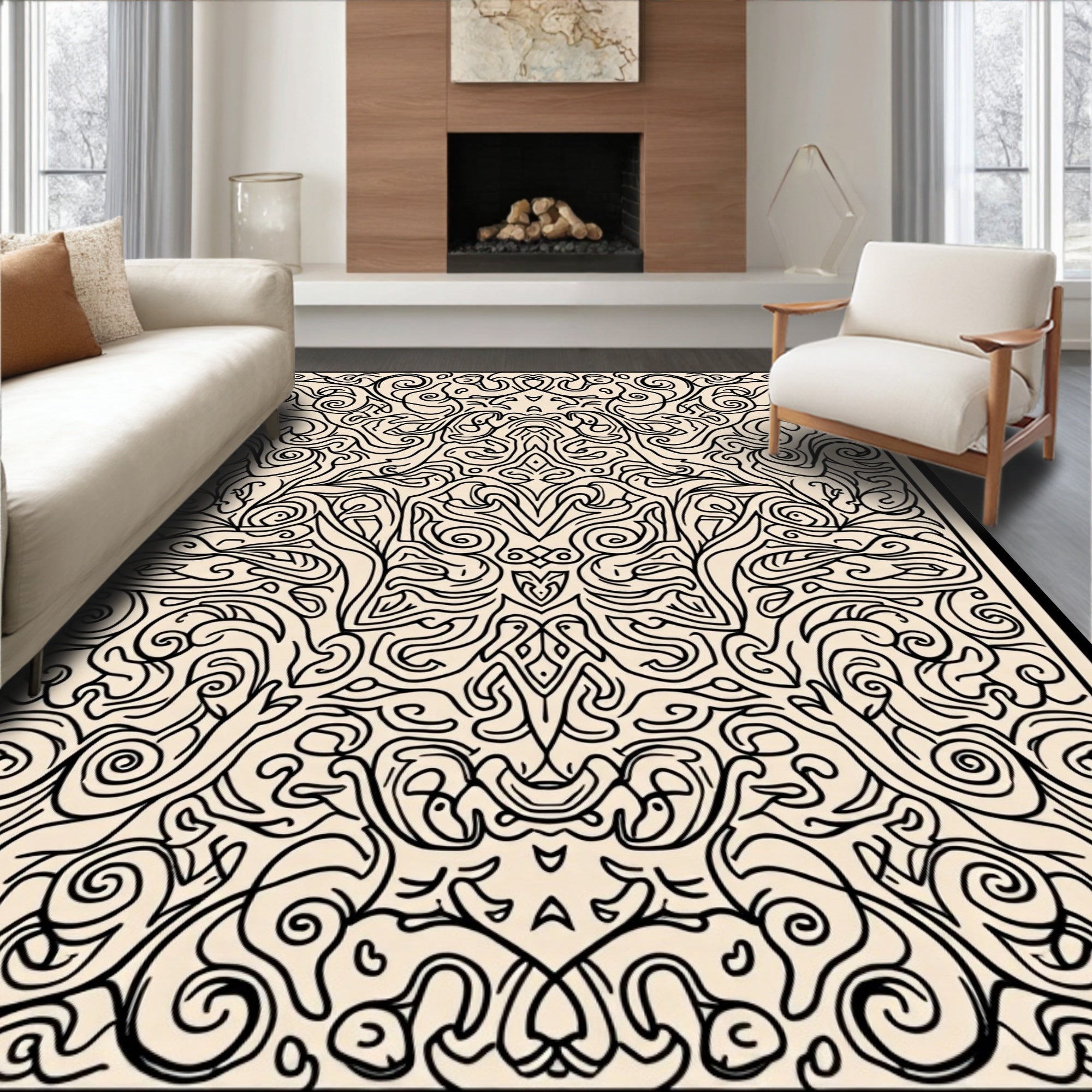 Intricate Swirls Botanical Art Nouveau Rug