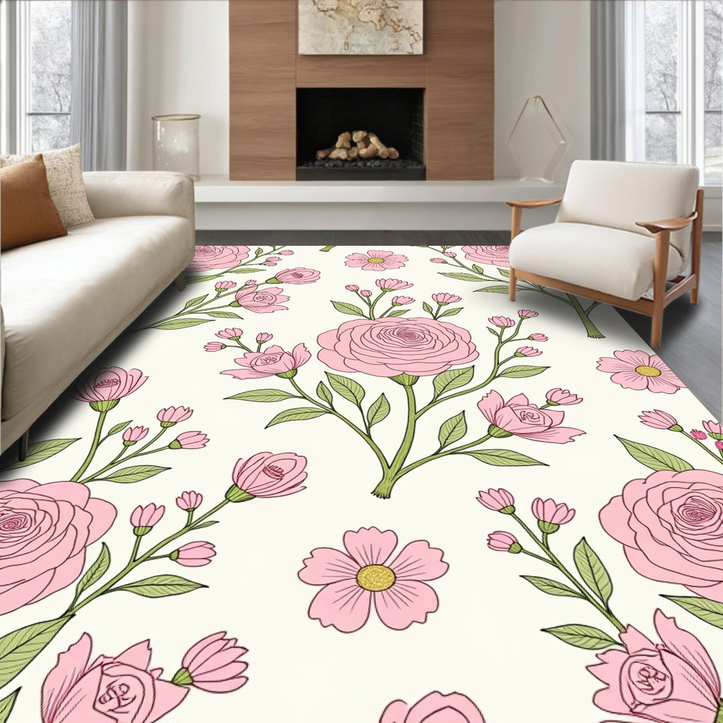 Romantic Pink Floral Pattern Rug
