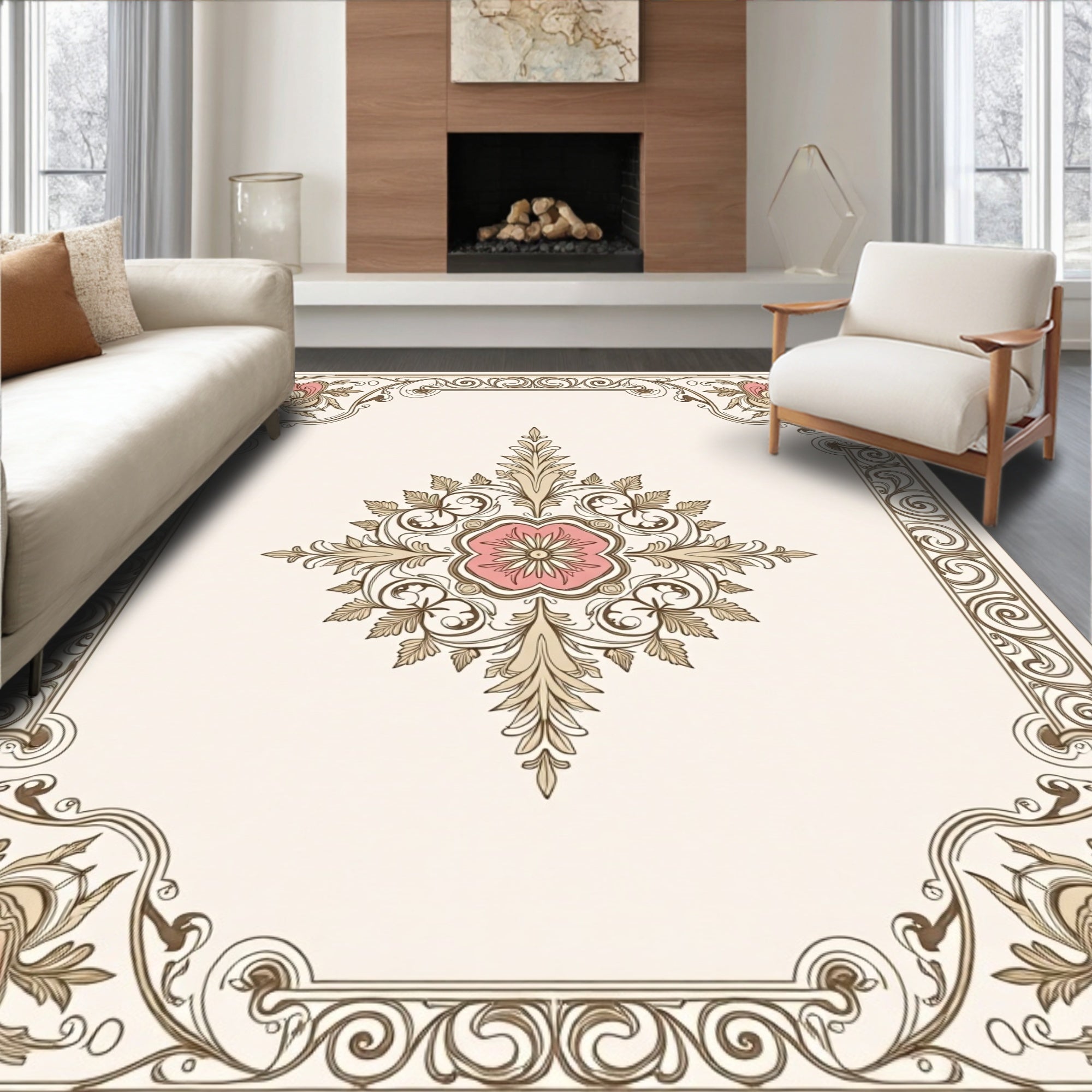 Elegant Floral Scrollwork Pattern Rug
