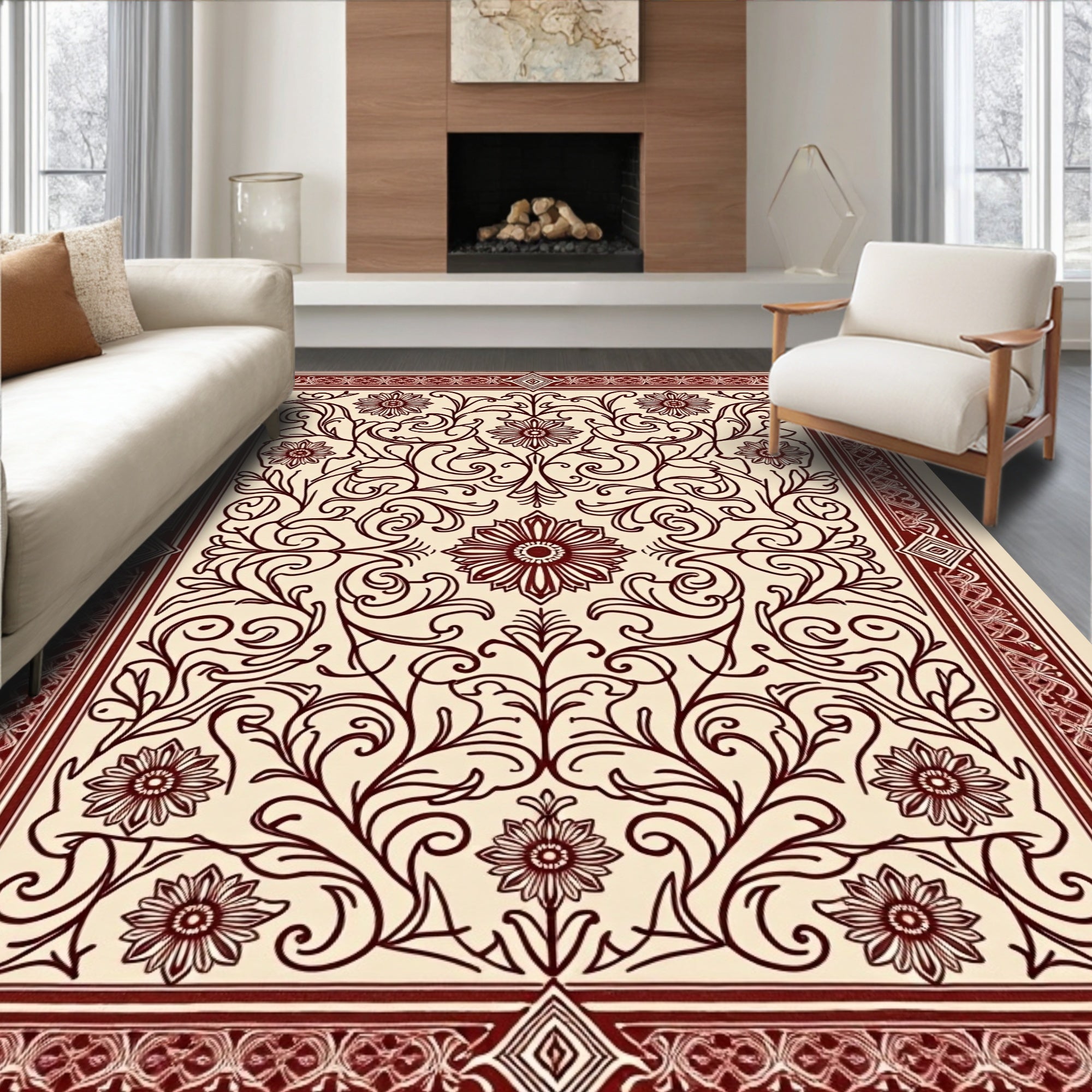 Ornate Floral Vine Arabesque Motif Rug