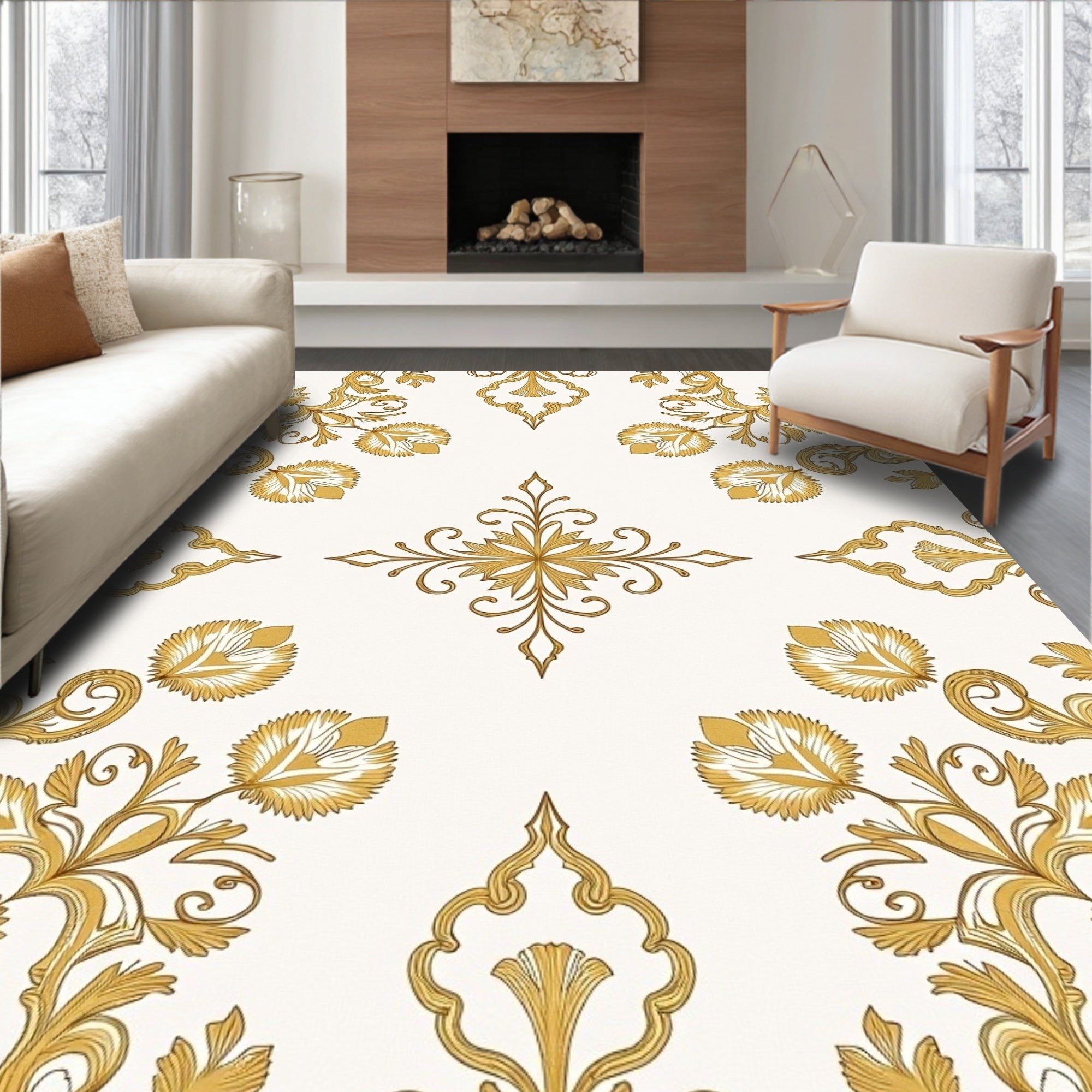 Ornate Floral Damask Pattern Rug