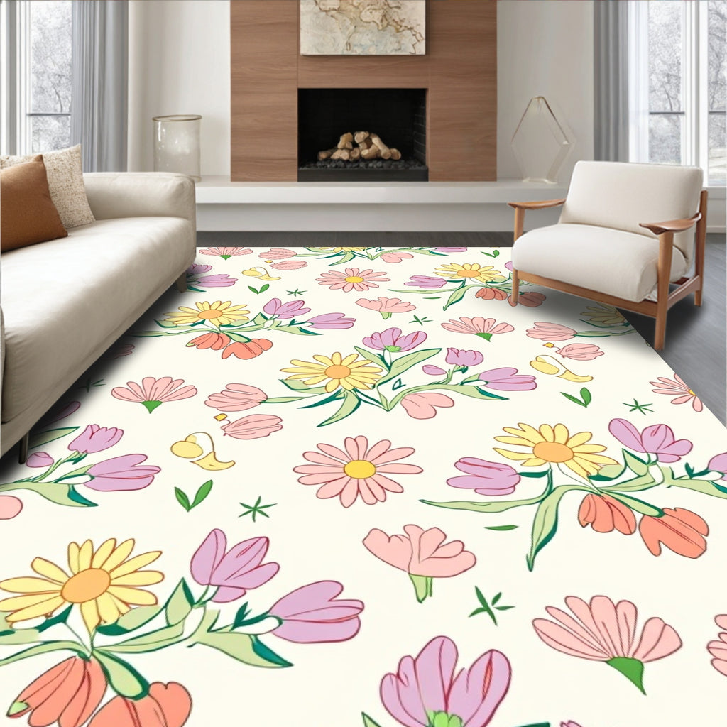 Pastel Spring Floral Pattern Rug