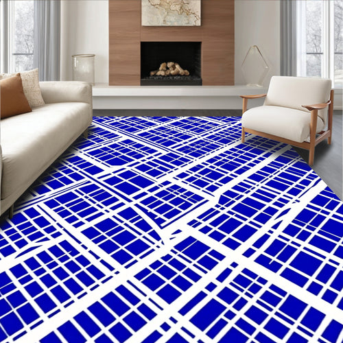 Abstract Blue White Geo Pattern Rug