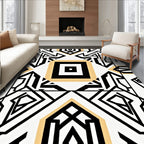 Art Deco Geometric Black White Gold Rug