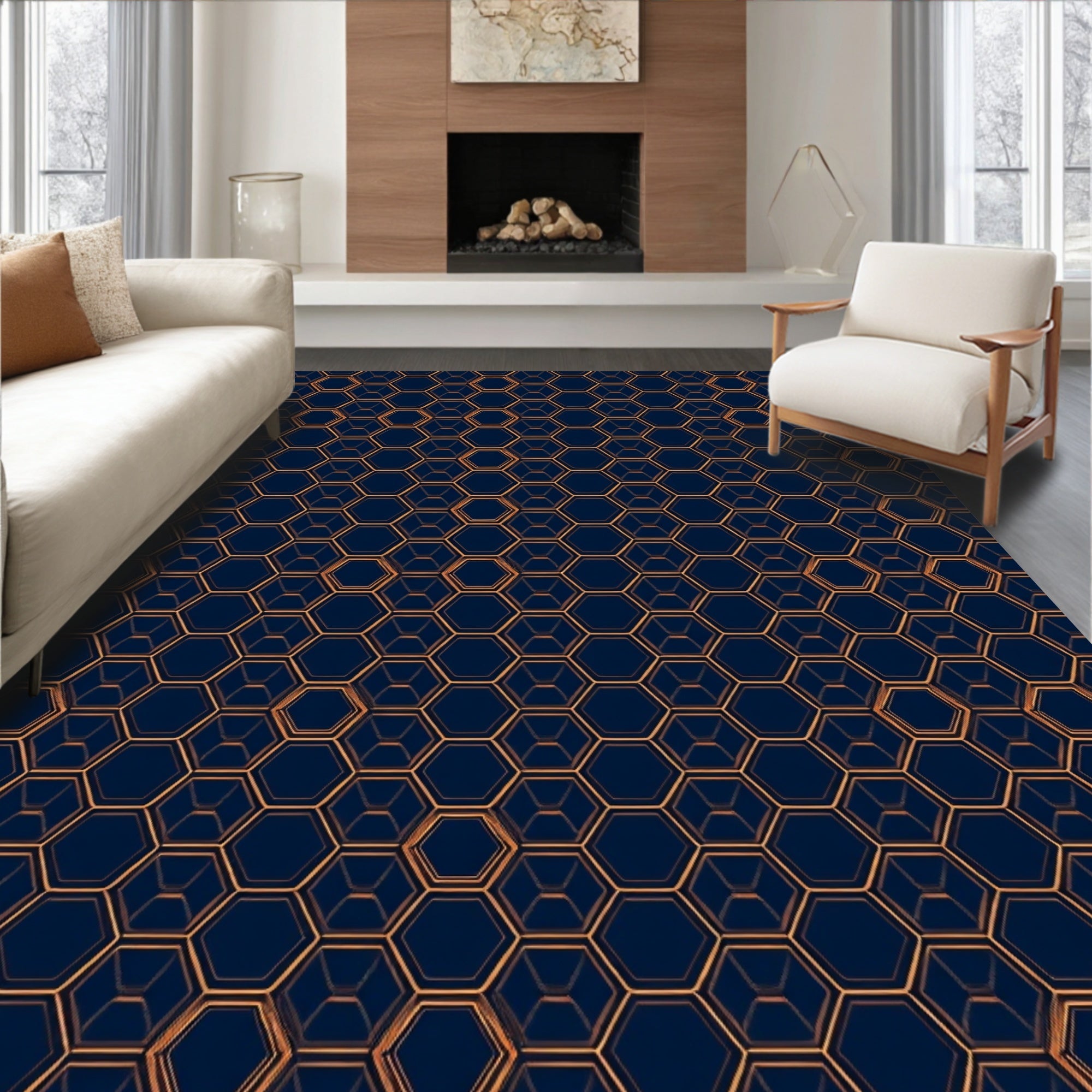 Geometric Honeycomb Pattern Rug