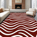 Deep Red White Abstract Waves Rug