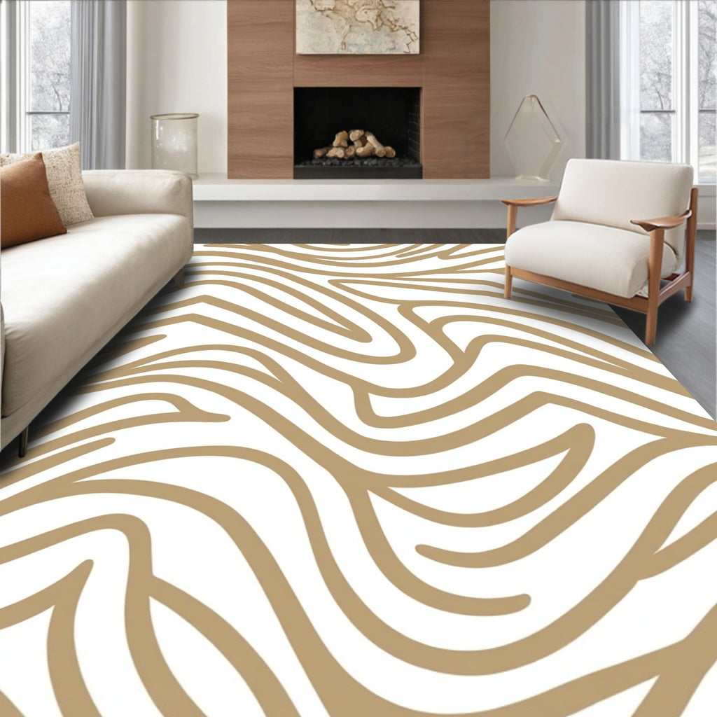 Abstract Gold Wavy Lines Rug