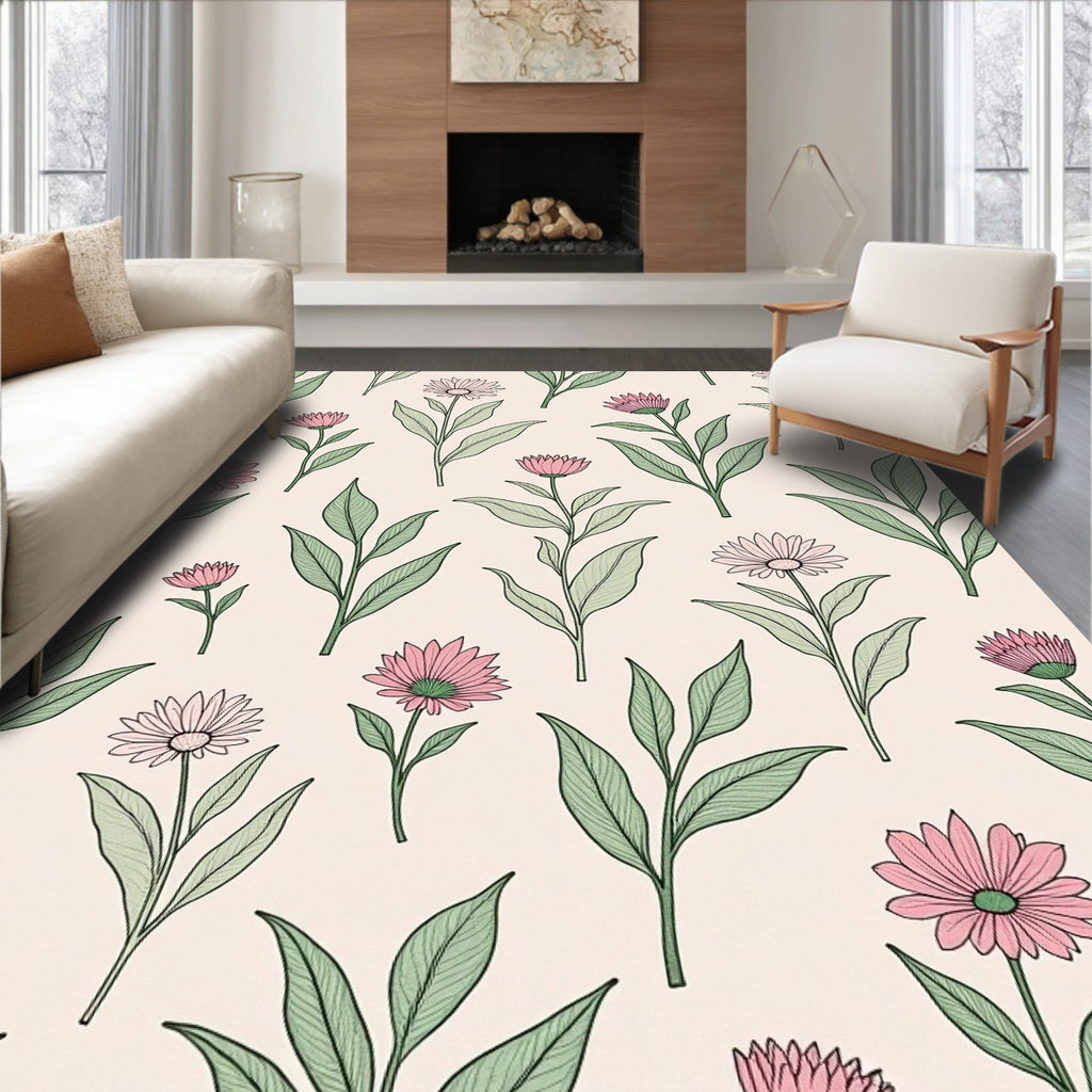 Pink Daisy Floral Pattern Rug