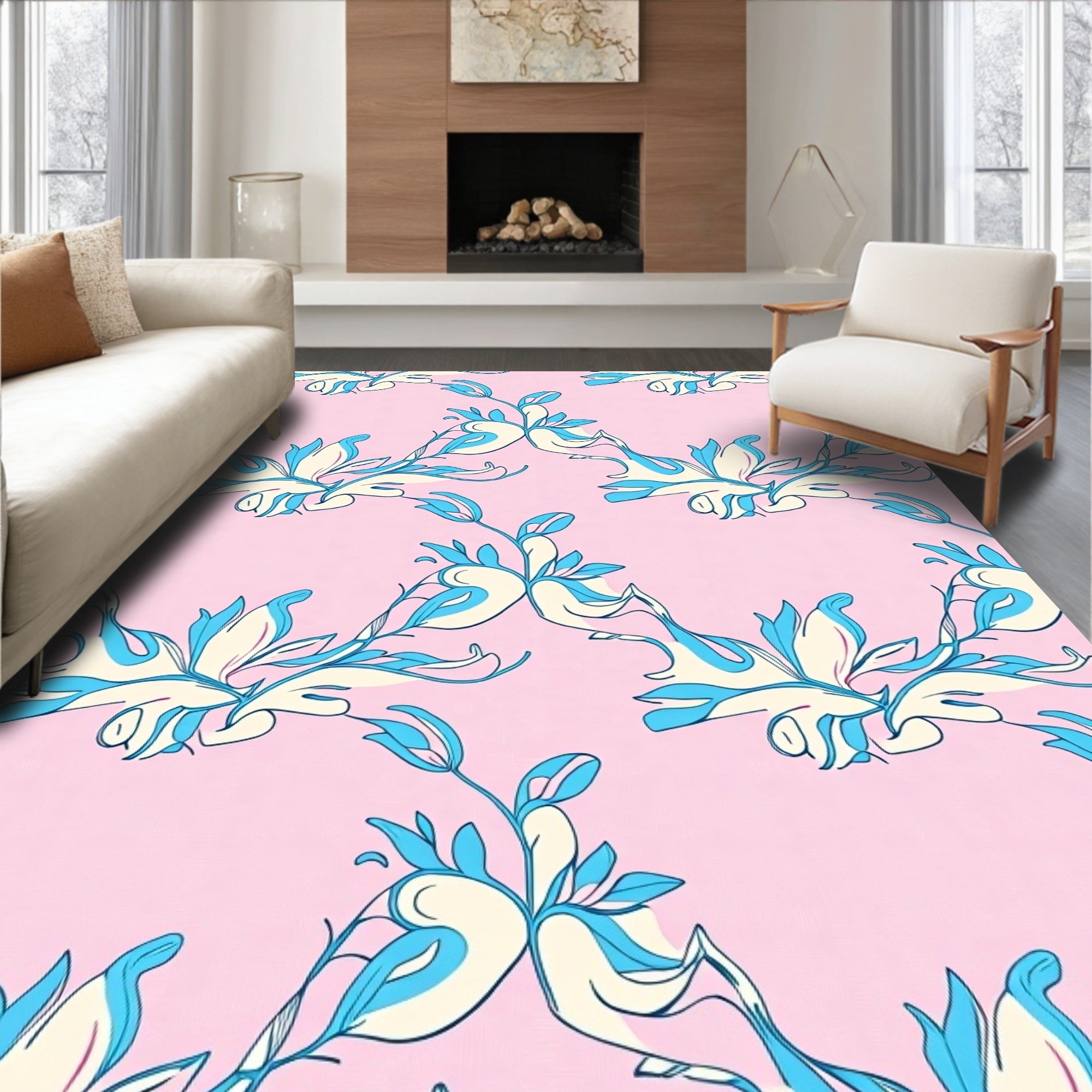 Elegant Floral Swirl Design Rug