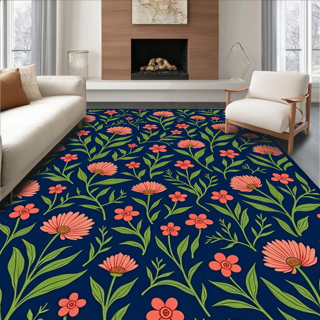 Coral Bloom Floral Pattern Rug