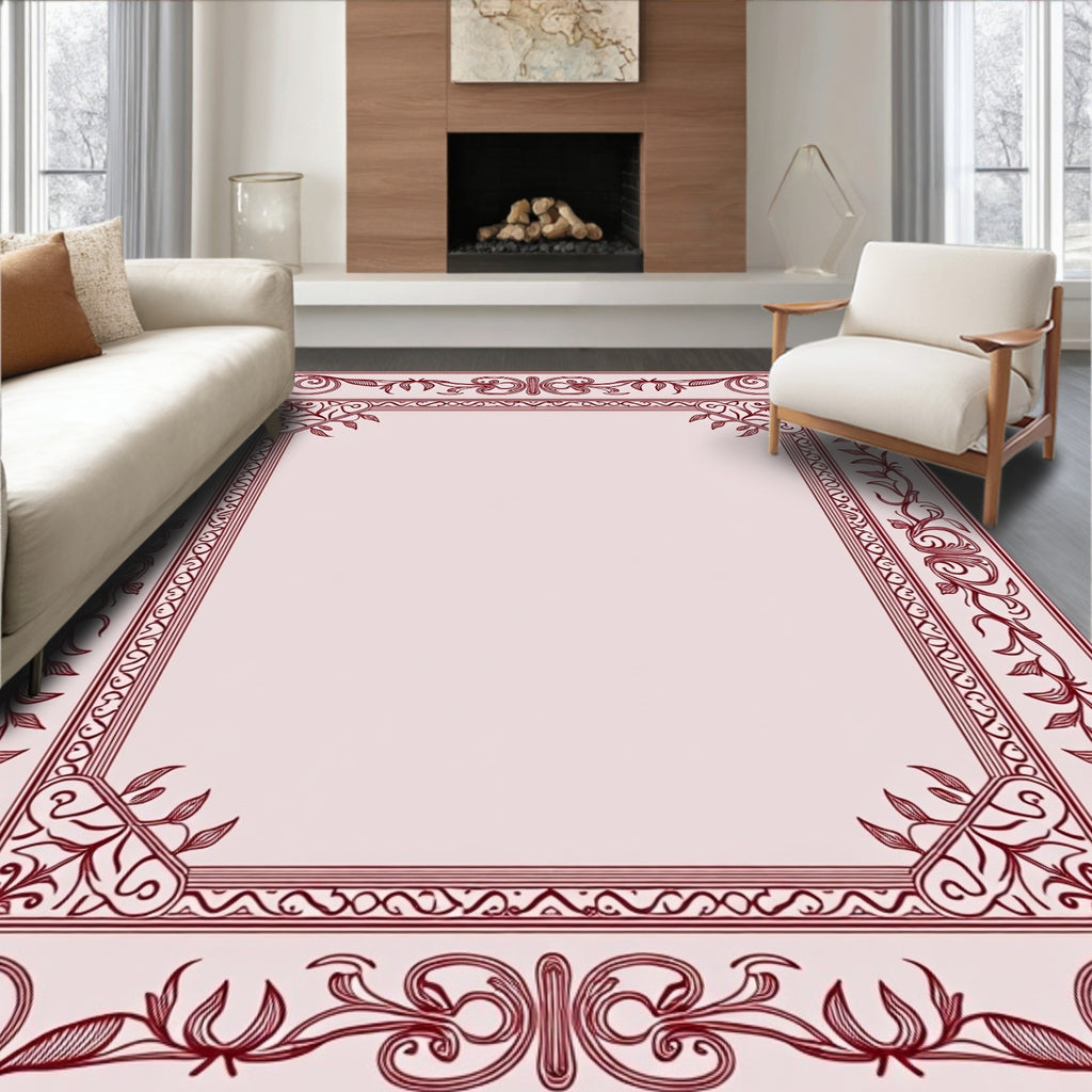 Ornate Floral Vine Border Rug