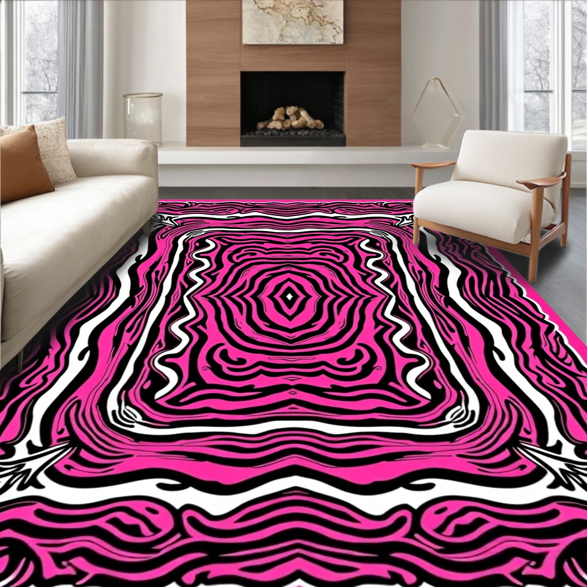 Bold Pink Black Zebra Pattern Rug