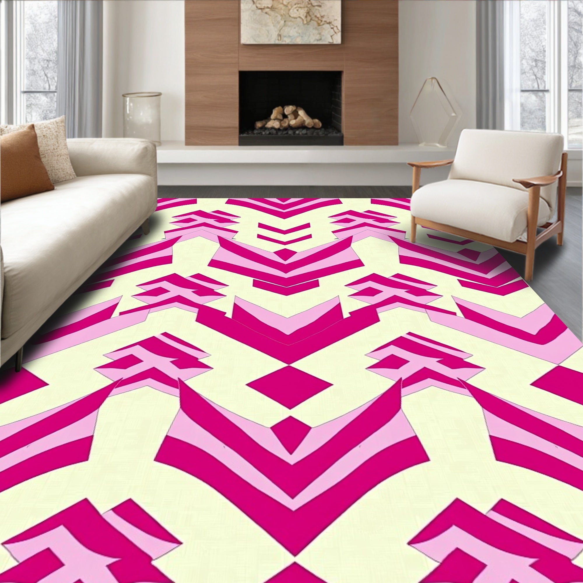 Geometric Pink Yellow Chevron Pattern Rug
