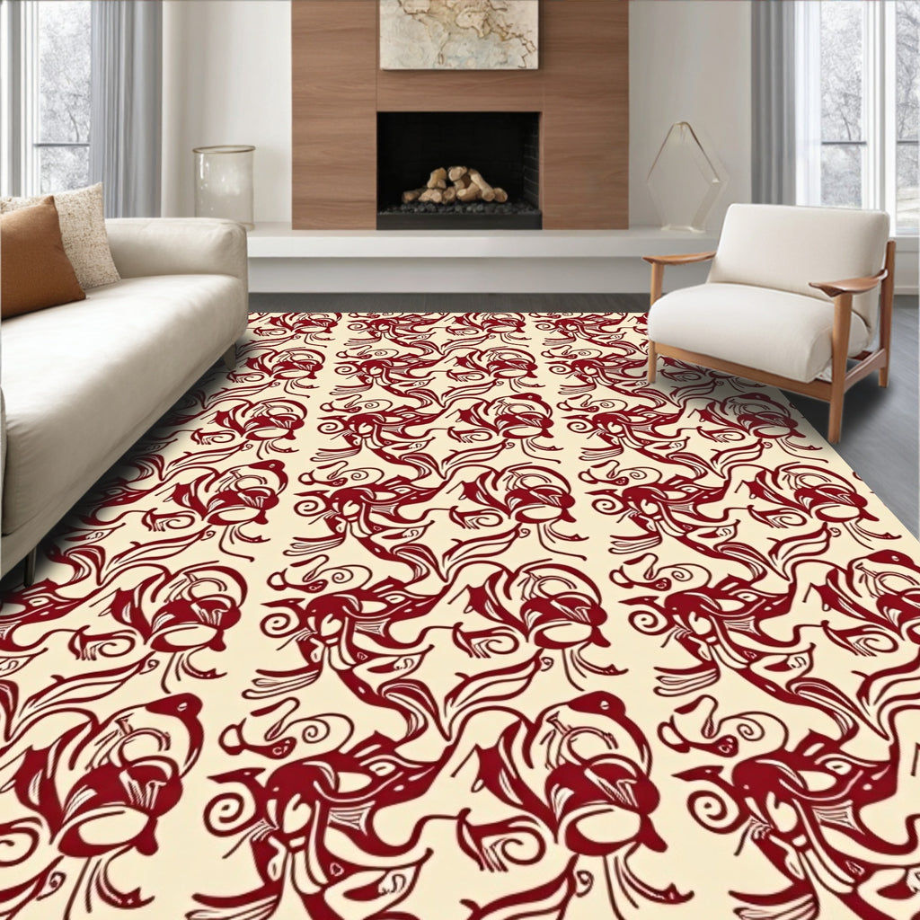 Crimson Abstract Swirl Pattern Rug