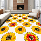 Bright Yellow Red Floral Pattern Rug