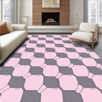 Pink Gray Octagonal Checkerboard Pattern Rug