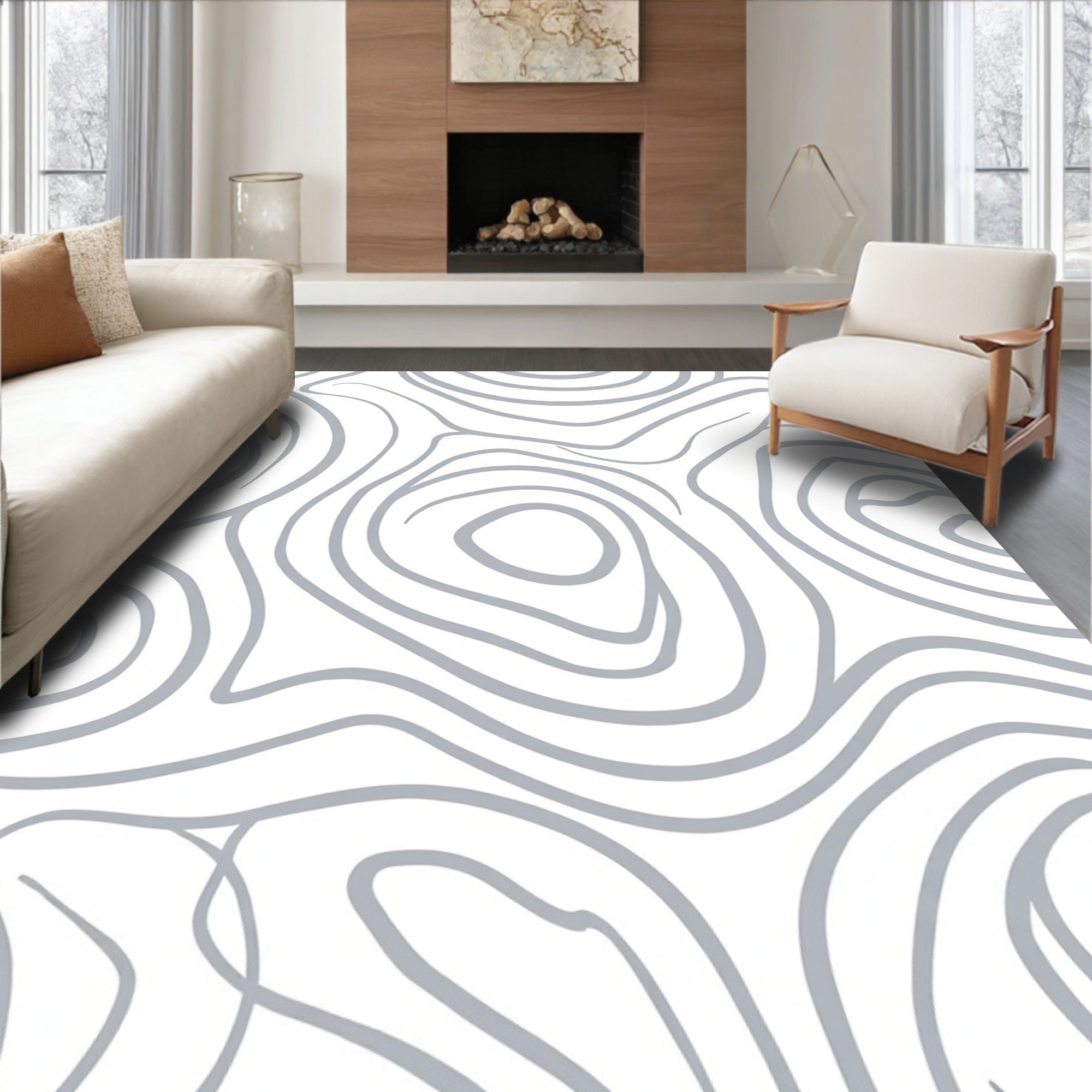 Gray Abstract Flowing Lines Rug