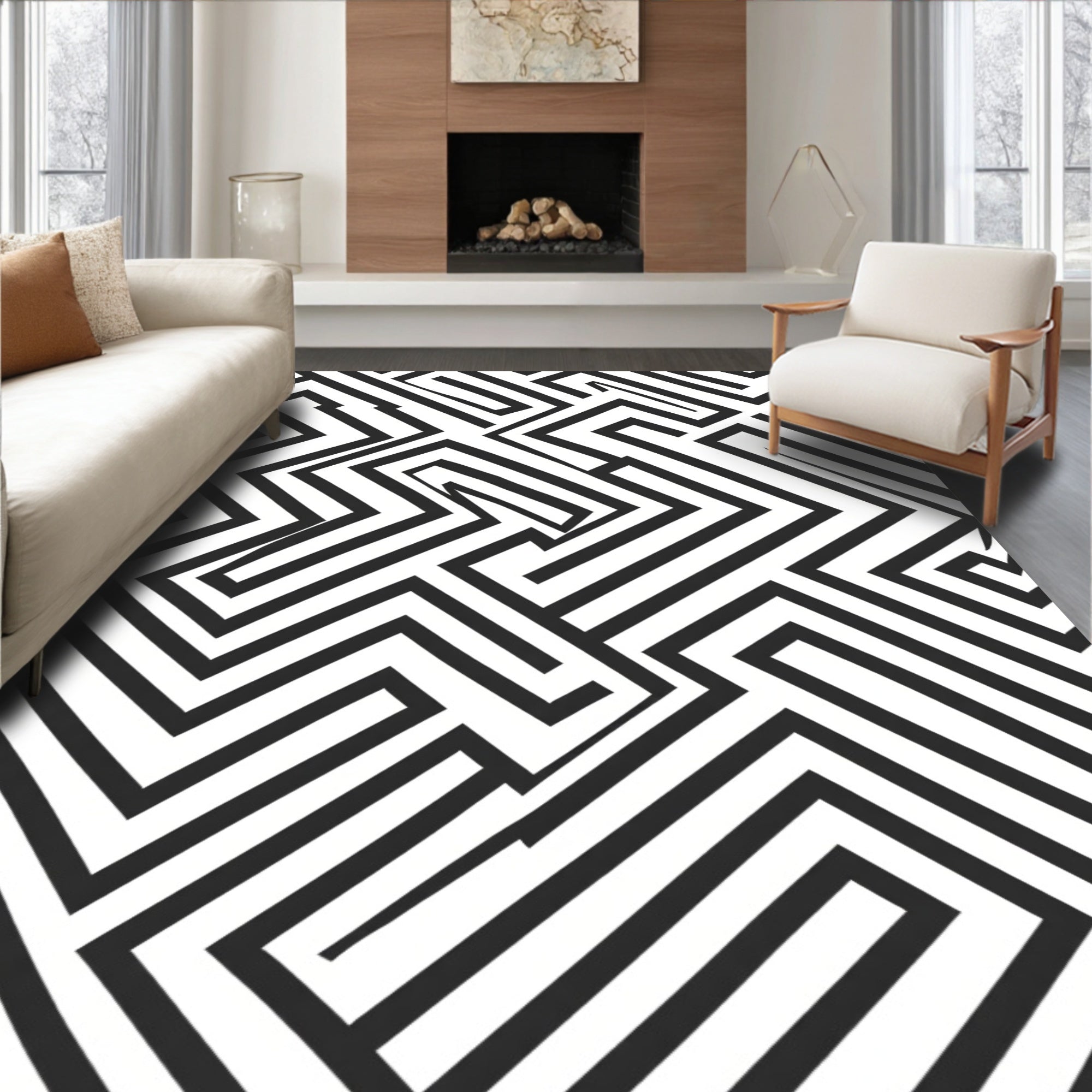 Abstract Geometric Maze Pattern Rug