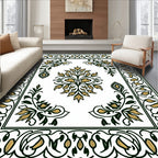 Elegant Golden Leaf Floral Design Rug