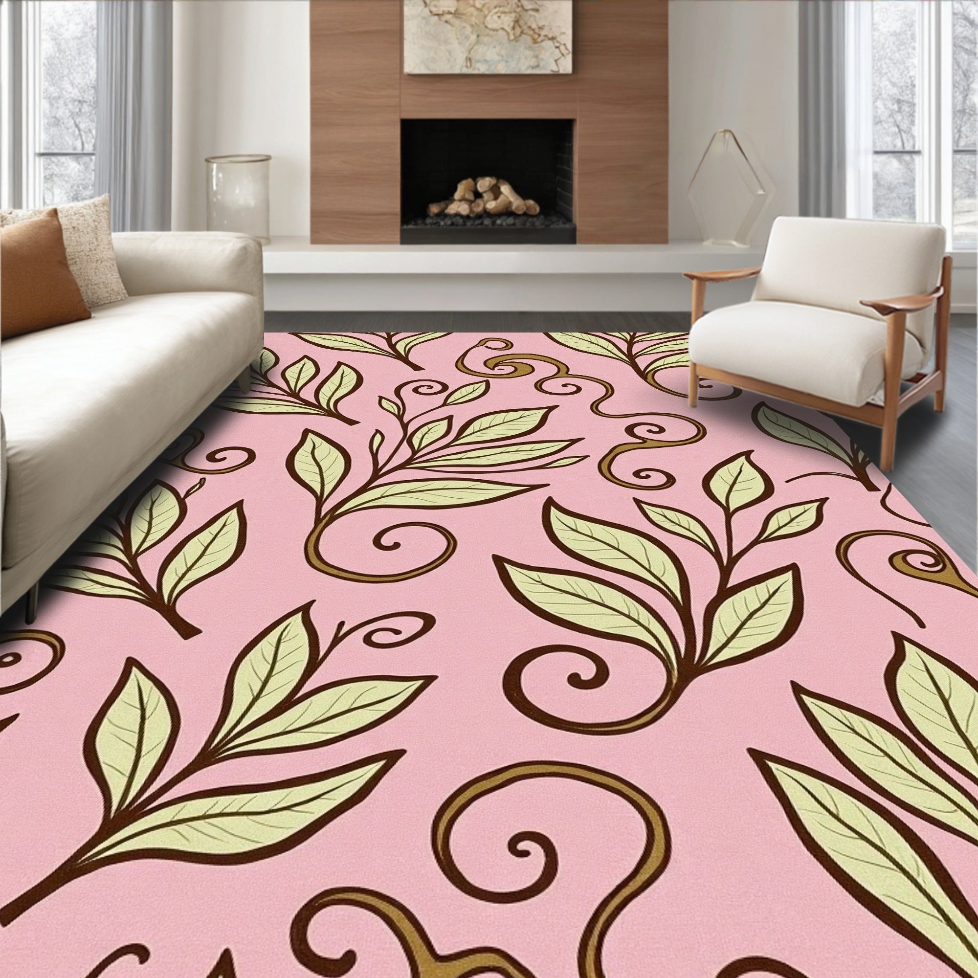Whimsical Leafy Swirl Pattern Rug