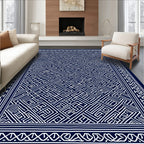 Navy White Intricate Geometric Pattern Rug