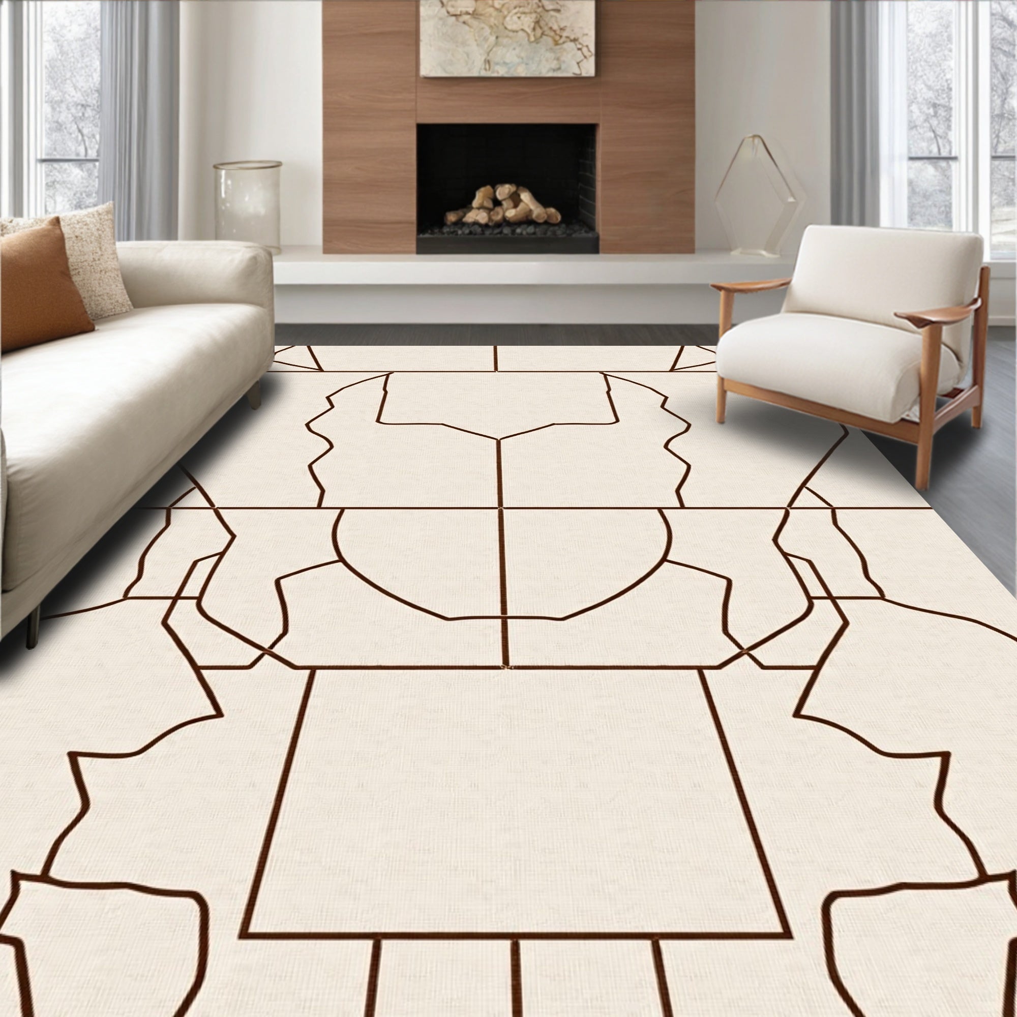 Abstract Geometric Line Art Pattern Rug
