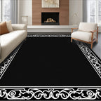 Black White Ornate Scrollwork Design Rug