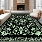 Elegant Light Green Floral Botanical Design Rug