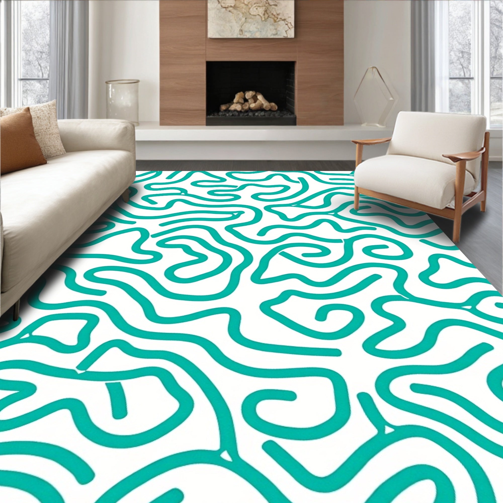 Abstract Teal Swirl Pattern Rug