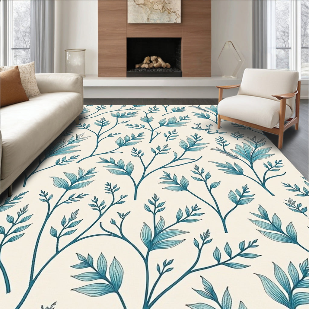 Botanical Vining Pattern With A Teal Hue Rug