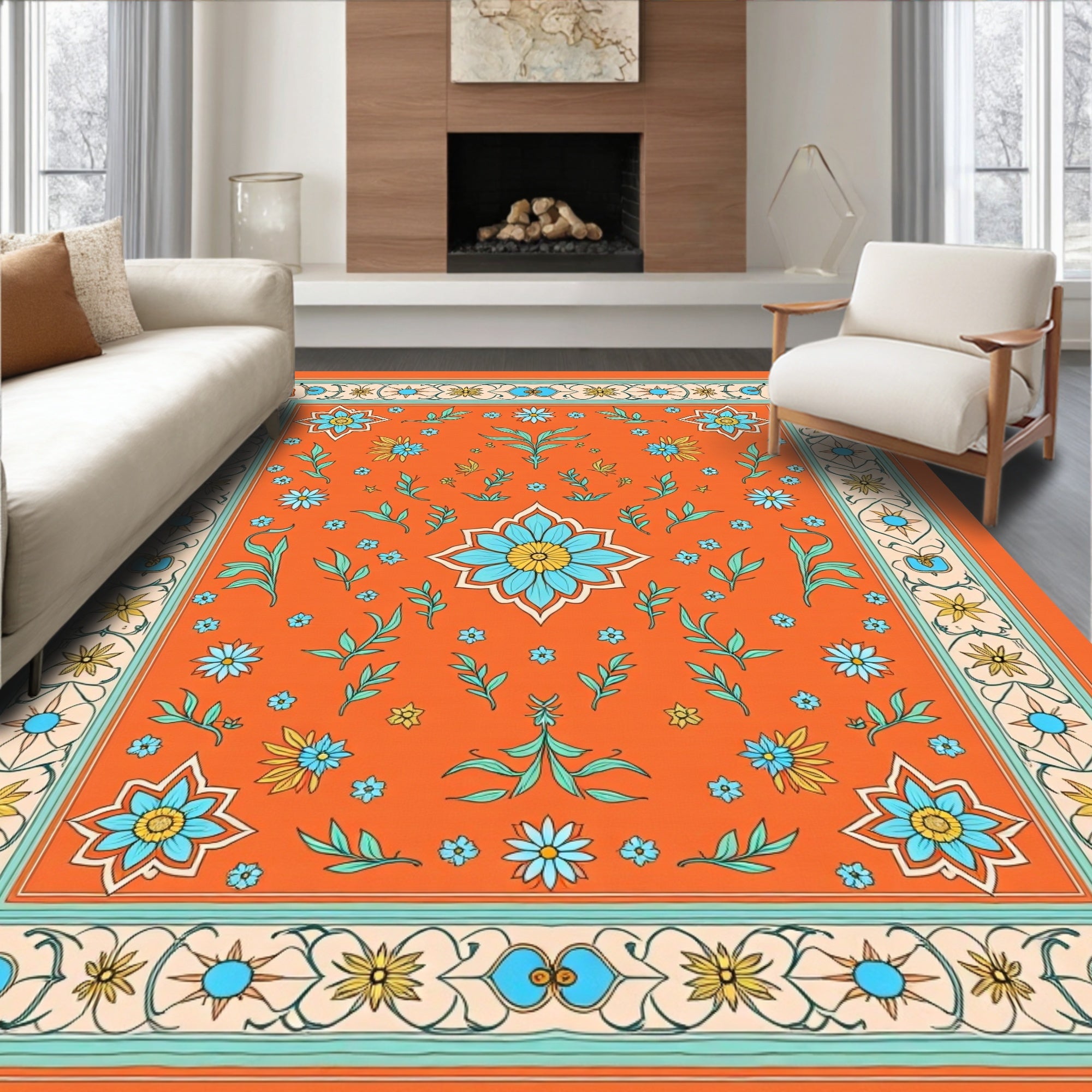 Vibrant Floral Garden Inspired Design Rug