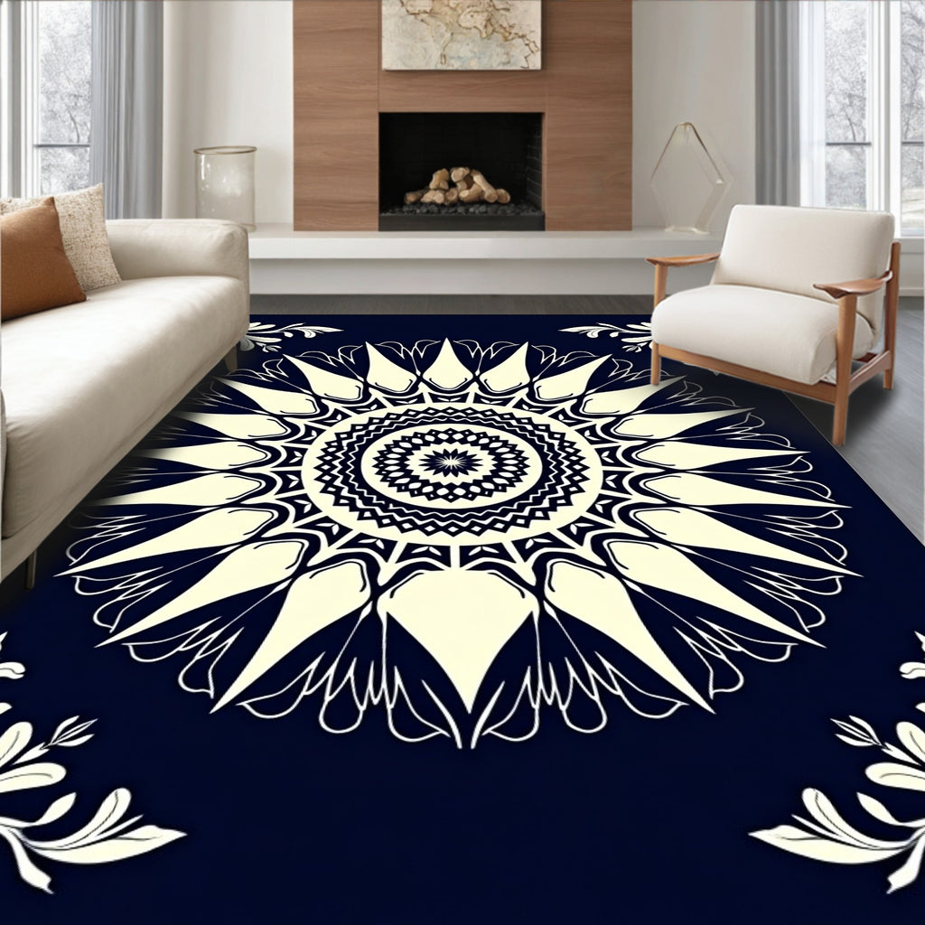 Mandala Floral Patterned Dark Rug