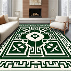 Dark Green White Geometric Floral Rug