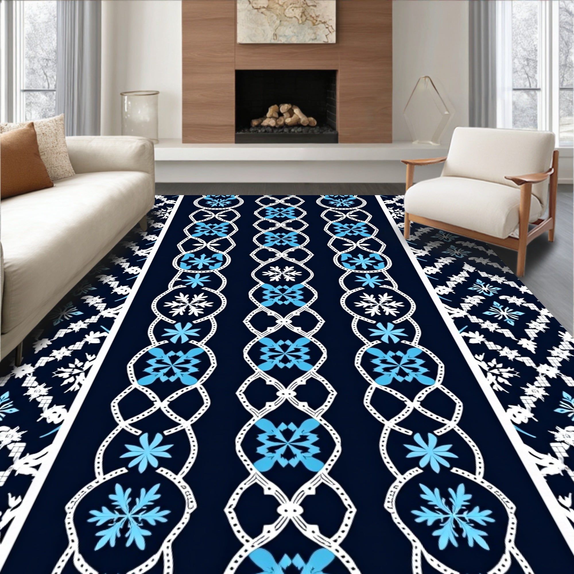 Nordic Snowflake Geometric Pattern Rug