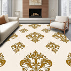 Ornate Gold Leaf Damask Pattern Rug