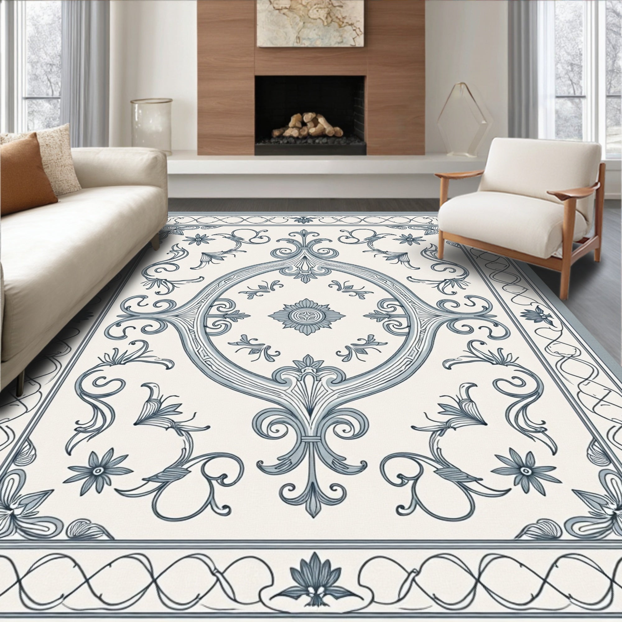 Vintage Floral Scrollwork Design Rug