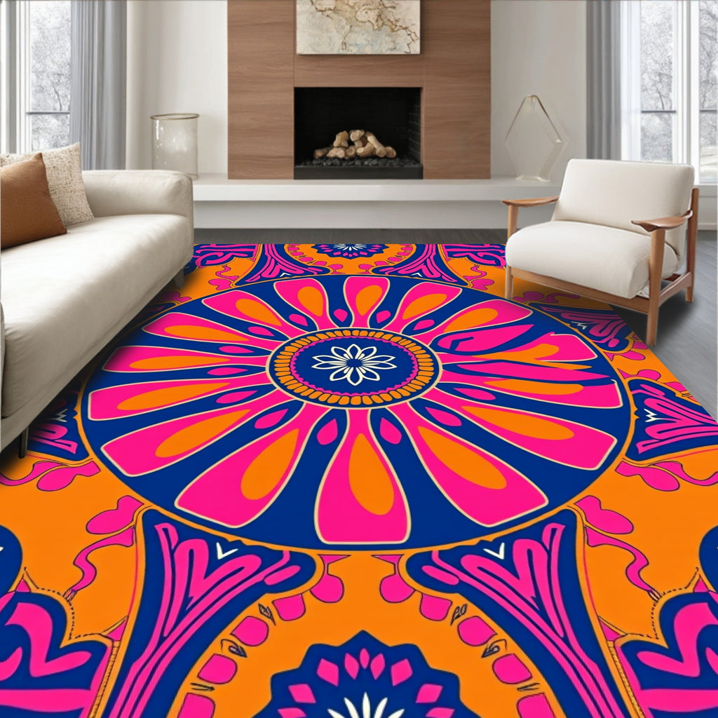 Vibrant Flower Mandala Pattern Design Rug