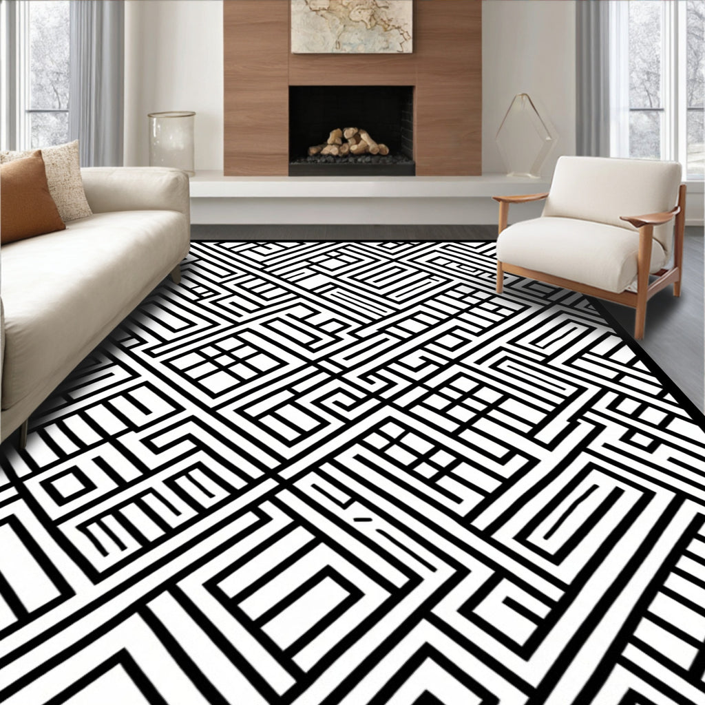 Geometric Maze Pattern Tile Rug