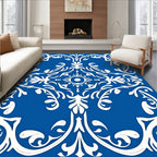 Bold Blue White Floral Scroll Rug
