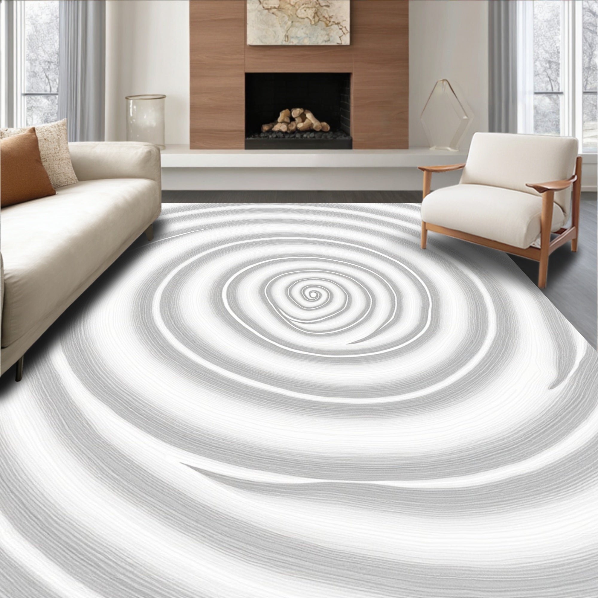 Monochrome Abstract Swirl Pattern Rug