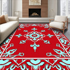Red Floral Medallion With Powder Blue Accents Rug