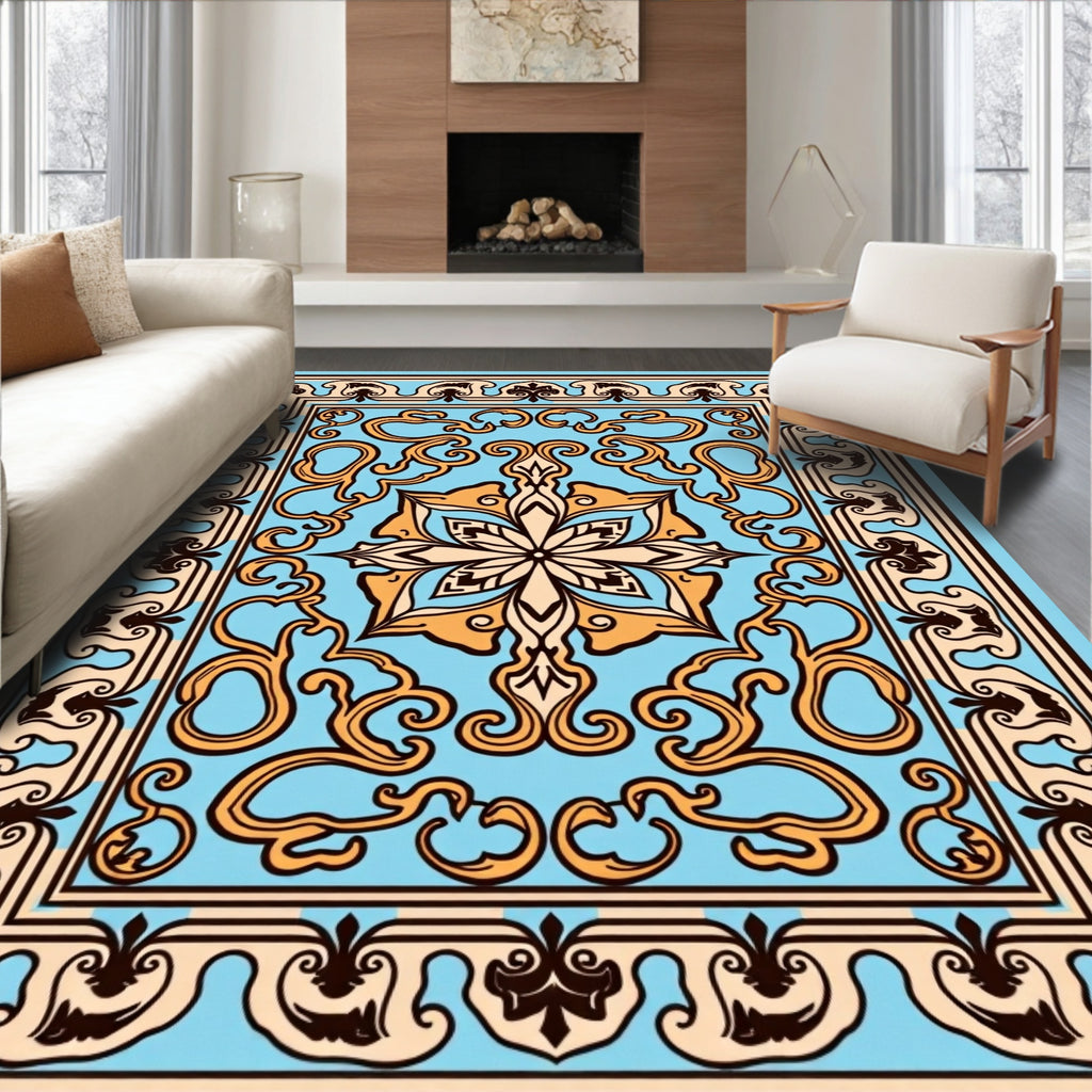 Orange Golden Floral Ornament Rug