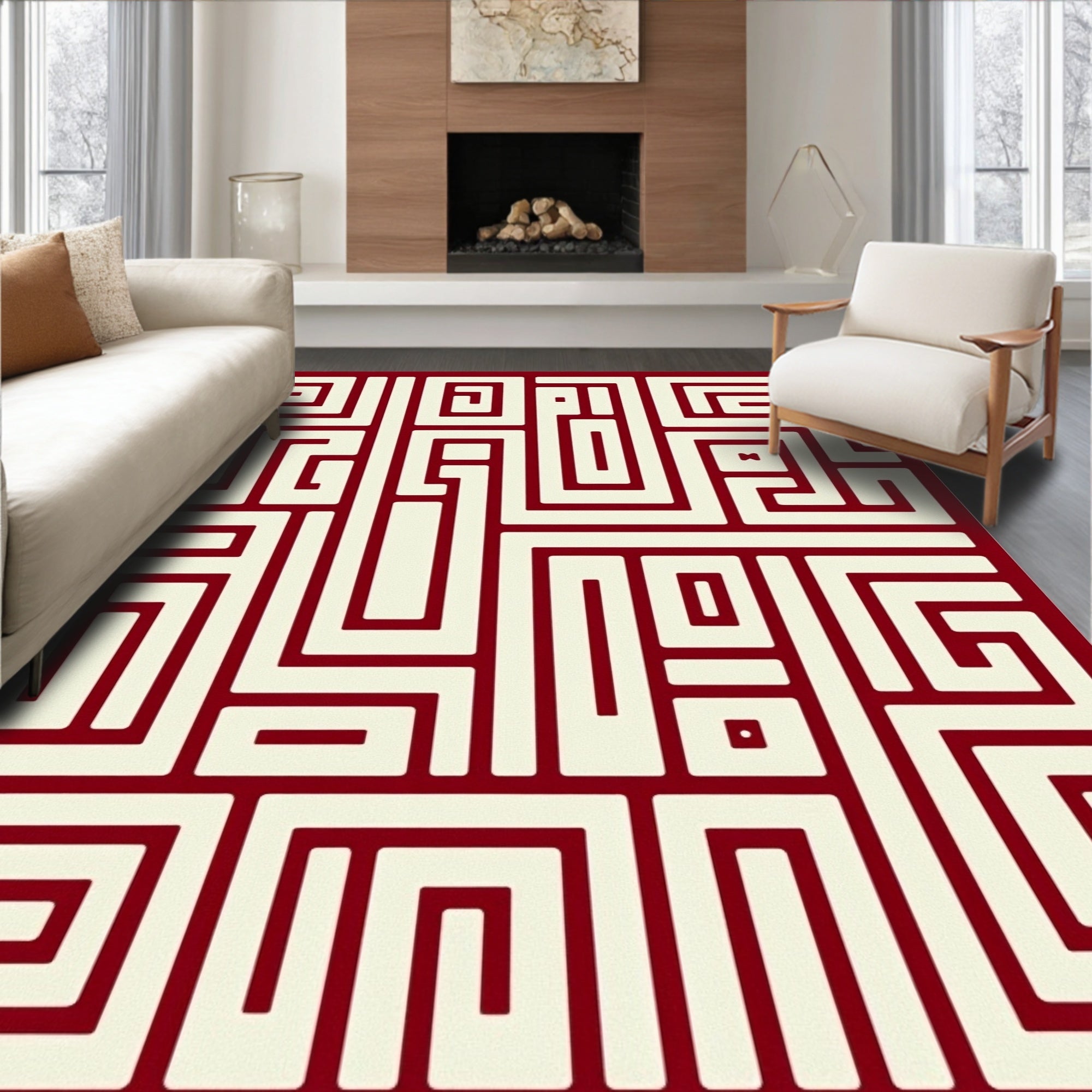 Classic Geometric Maze Pattern Rug