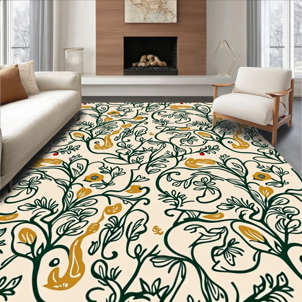 Emerald Ochre Vine Pattern Rug