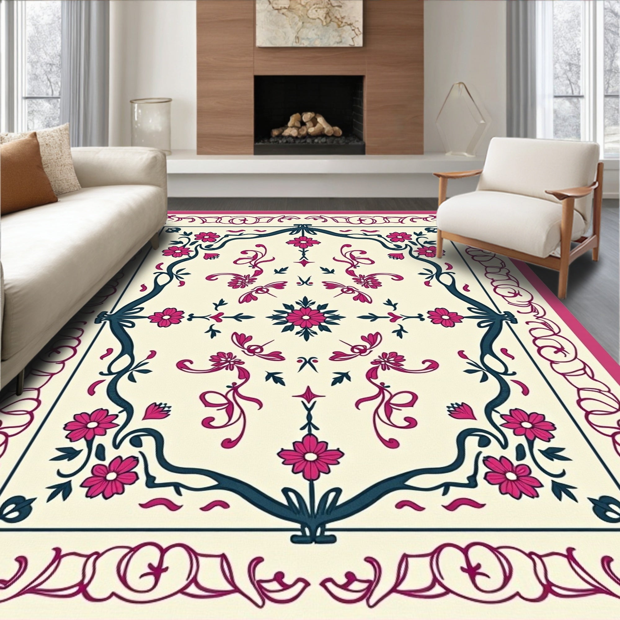 Victorian Floral Swirl Pattern Rug