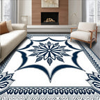 Classic Navy Floral Mandala Pattern Rug
