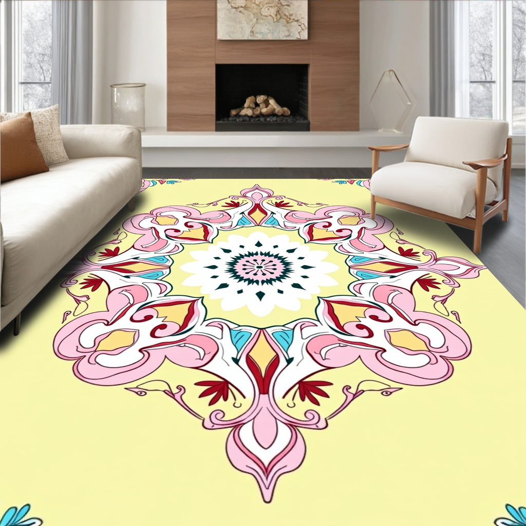 Pastel Floral Symmetry Mandala Design Rug